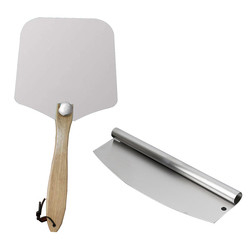 12 * 14 pouces four carré peau de pizza poignée en bois pelle de pizza en aluminium avec 14 pouces ensemble de coupeur en acier inoxydable